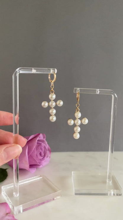 Cross Pearl Earrings