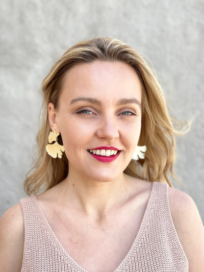 Ginkgo Leaf Gold Earrings