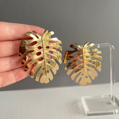 Gold Monstera Leaf Earrings