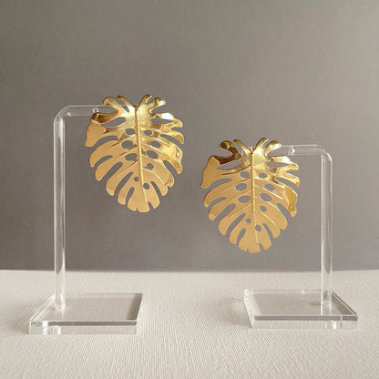 Gold Monstera Leaf Earrings