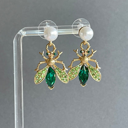 Emerald Green Bee Earrings