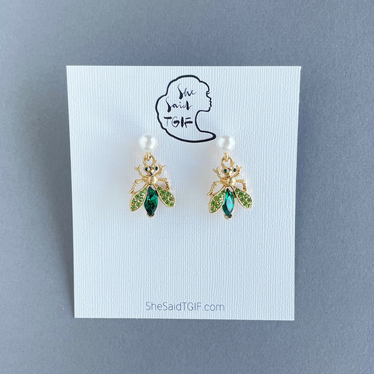 Emerald Green Bee Earrings