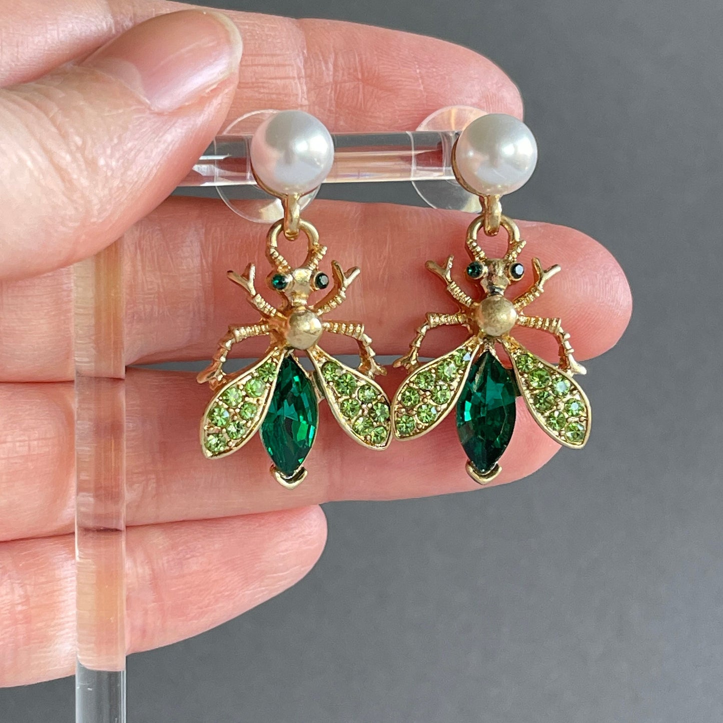 Emerald Green Bee Earrings