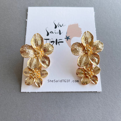 Double Flower Gold Earrings