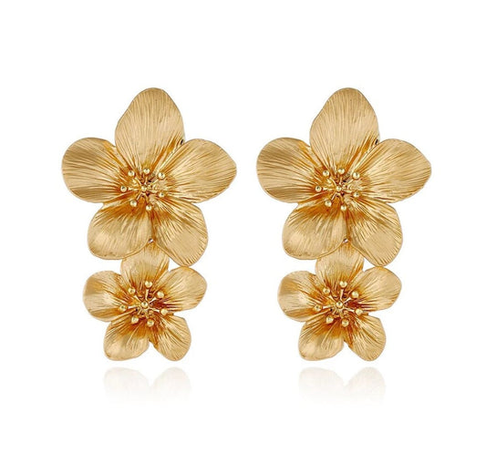 Double Flower Gold Earrings