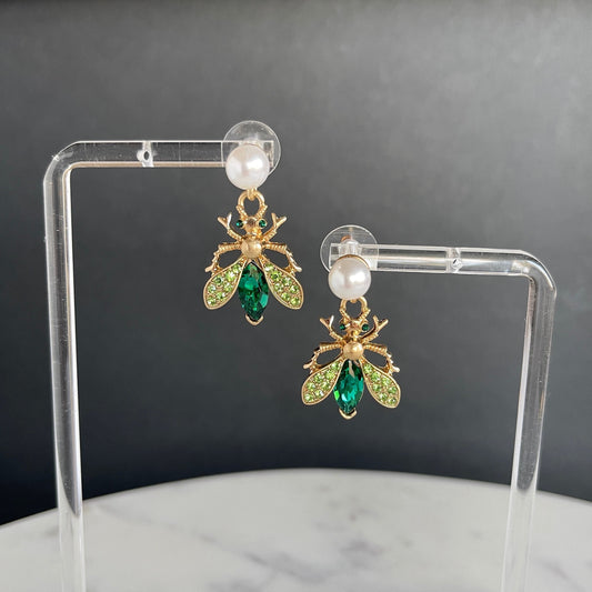 Emerald Green Bee Earrings