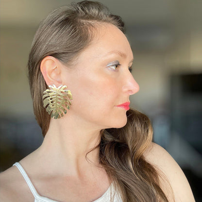 Gold Monstera Leaf Earrings