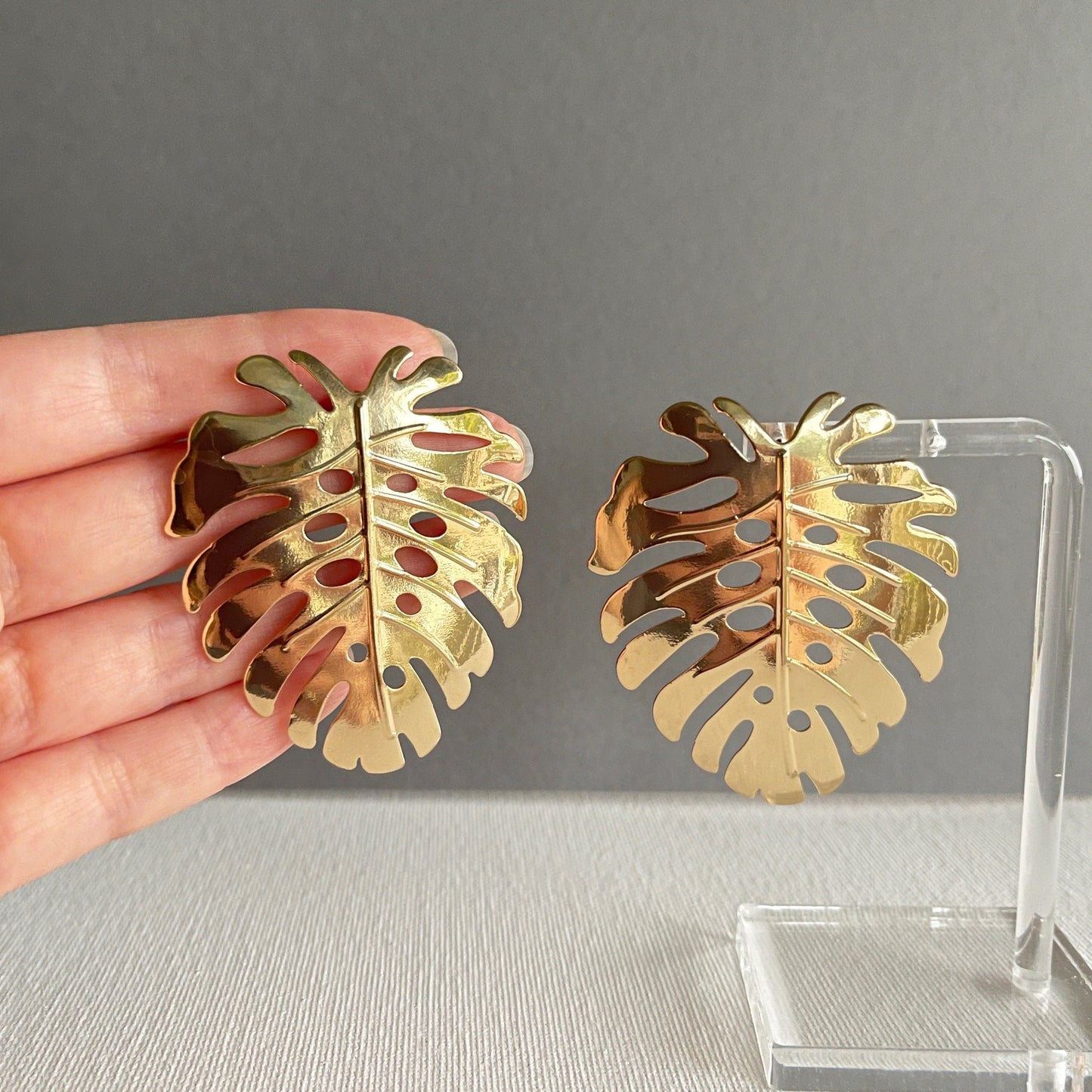 Gold Monstera Leaf Earrings