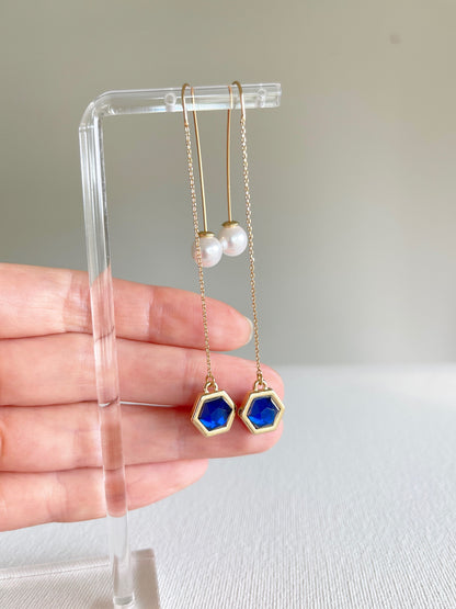 Blue Threader Earrings