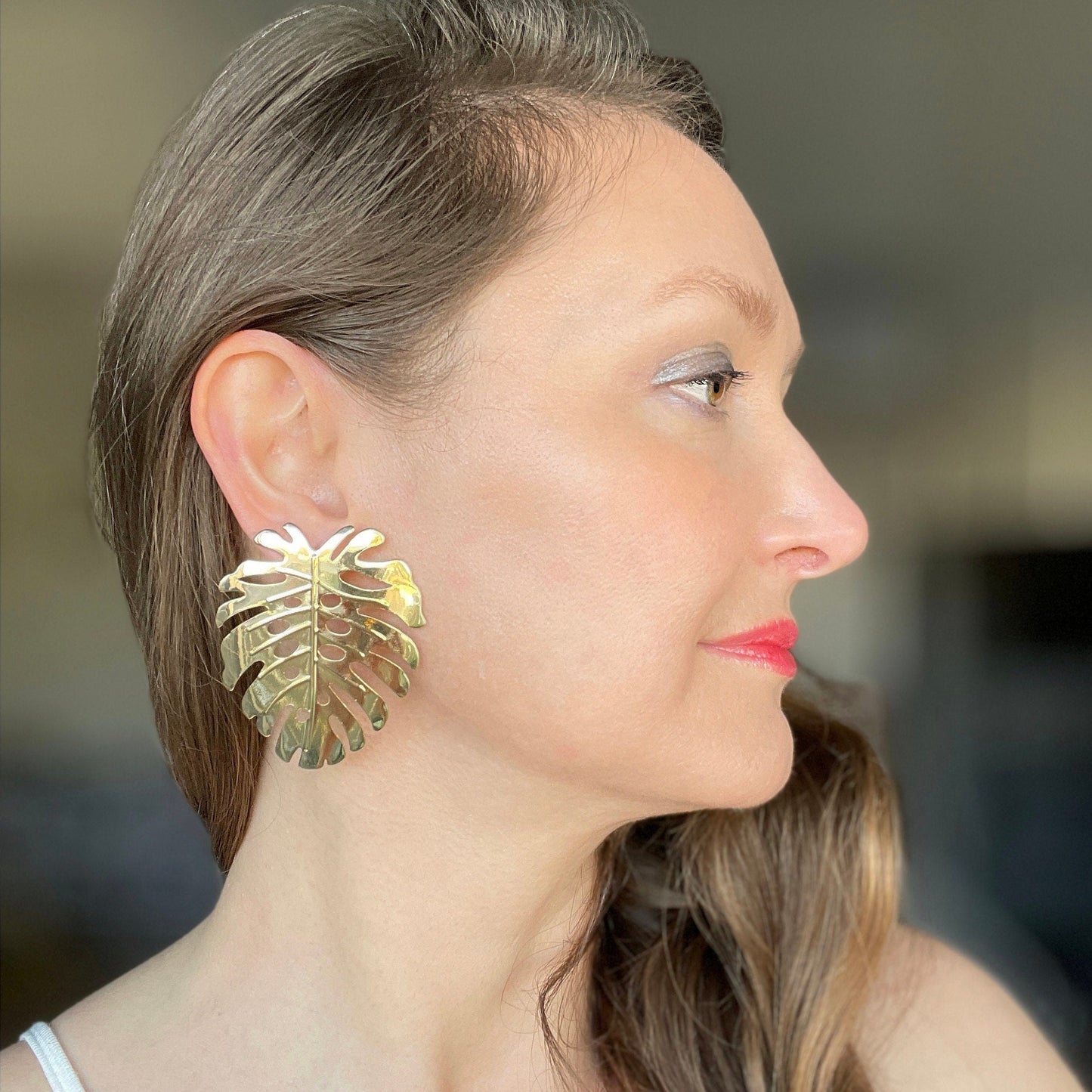 Gold Monstera Leaf Earrings