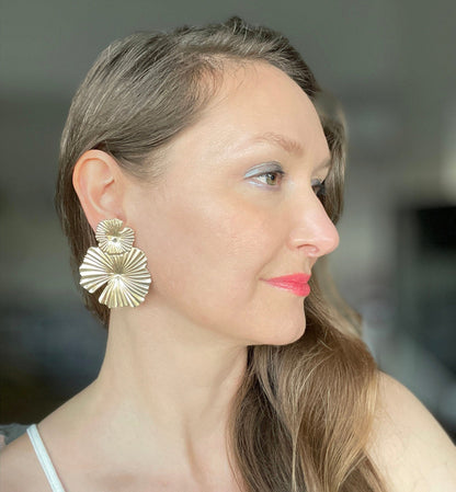 Gold Hibiscus Flower Earrings