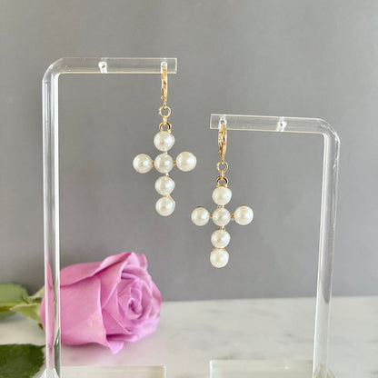 Cross Pearl Earrings