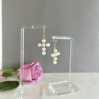 Cross Pearl Earrings