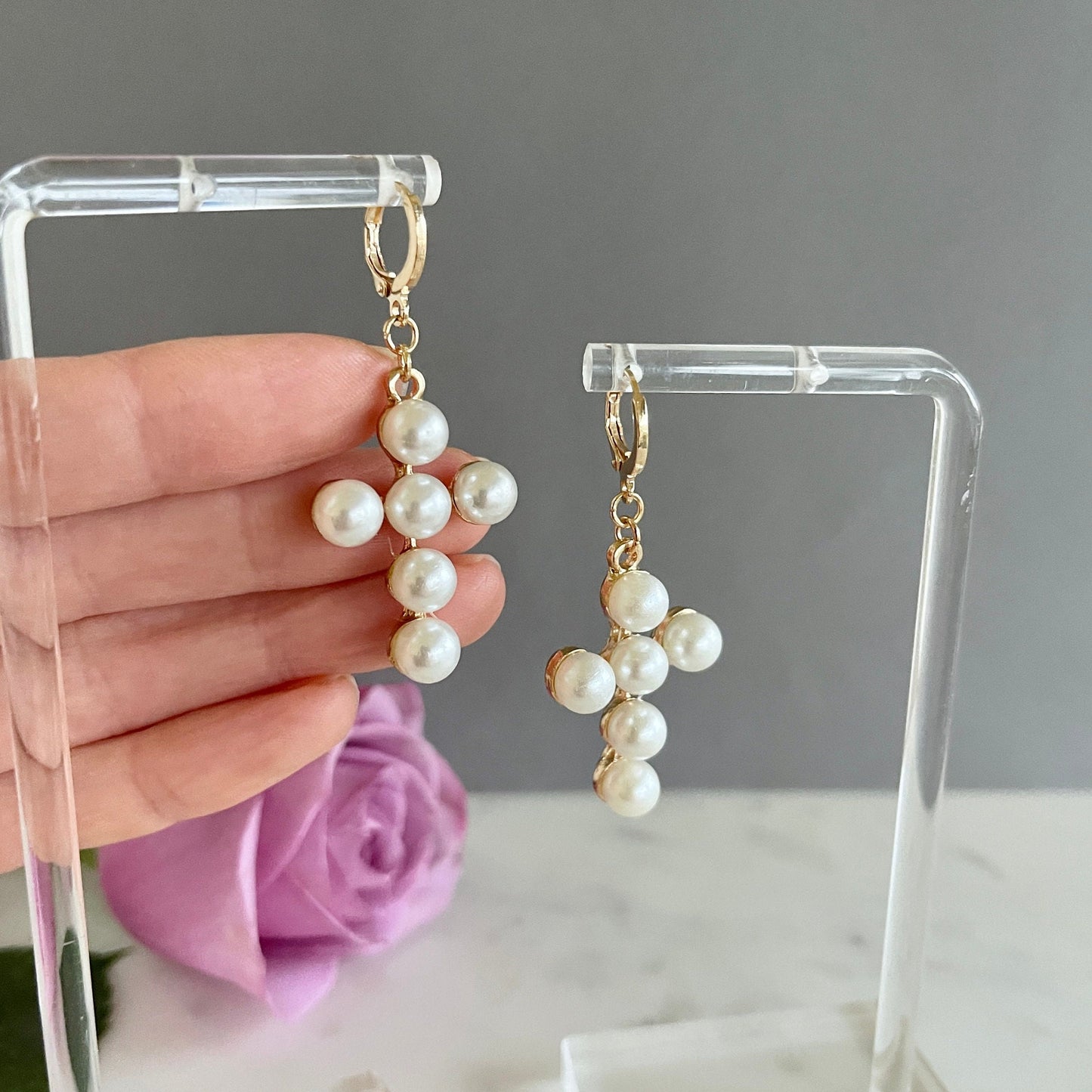 Cross Pearl Earrings