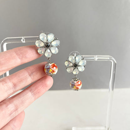 Flower Gem Drop Earrings